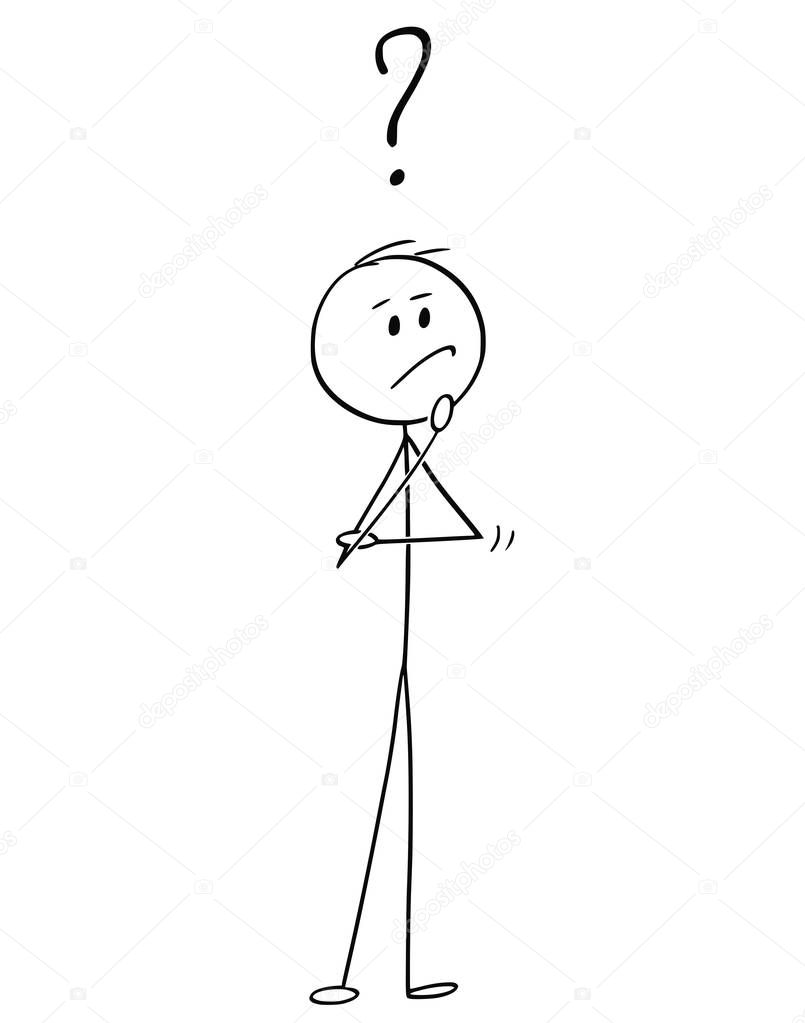 Cartoon of Man or Businessman Thinking About Problem Solution or Strategy