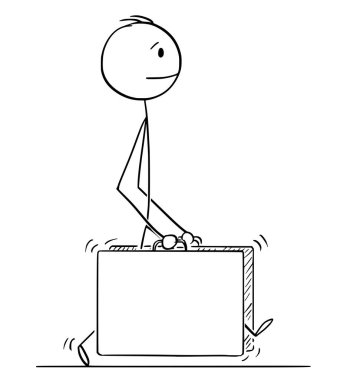 Erkek ya da iki büyük çanta ile yürüyüş işadamı, çizgi film