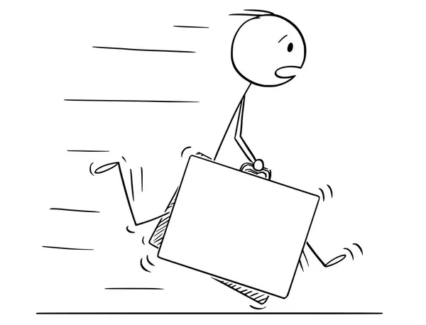 Cartoon van de Man of een zakenman In haast uitgevoerd met twee grote koffers — Stockvector