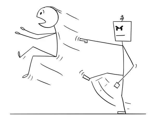 Γελοιογραφία του ανθρώπου που κλώτσησε από το ρομπότ ή τεχνητή νοημοσύνη — Διανυσματικό Αρχείο