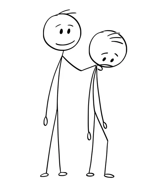 Dibujos animados del hombre triste o deprimido y su amigo que está en apoyo — Archivo Imágenes Vectoriales
