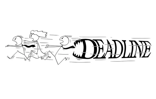Karikatür grup iş insan panik içinde büyük son harfleri peşinde dişli'yi çalıştırma — Stok Vektör