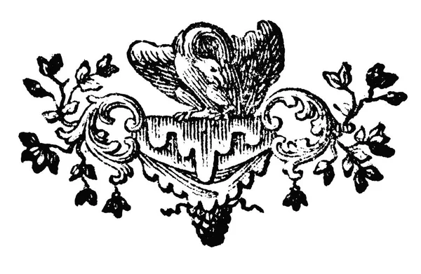 Desenho de vetor vintage ou gravura de decoração antiga Design de águia sentado em ornamento floral —  Vetores de Stock