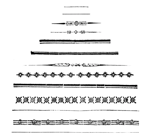 Ensemble vectoriel vintage de dessins ou gravures d'éléments décoratifs anciens, lignes de séparation horizontales — Image vectorielle