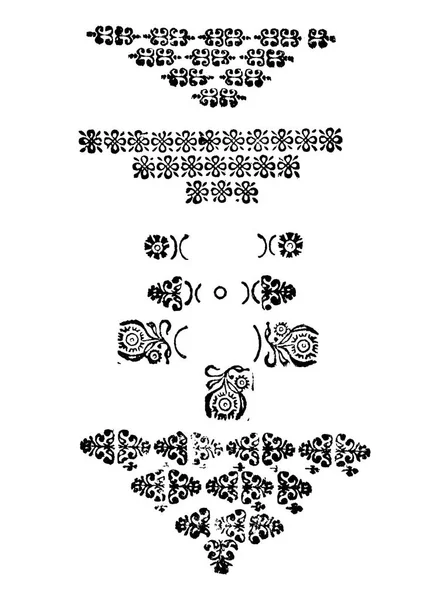 Vintage vector set van tekeningen of gravures van antieke decoratieve floral design elementen, horizontale scheidingslijnen en paginanummering — Stockvector