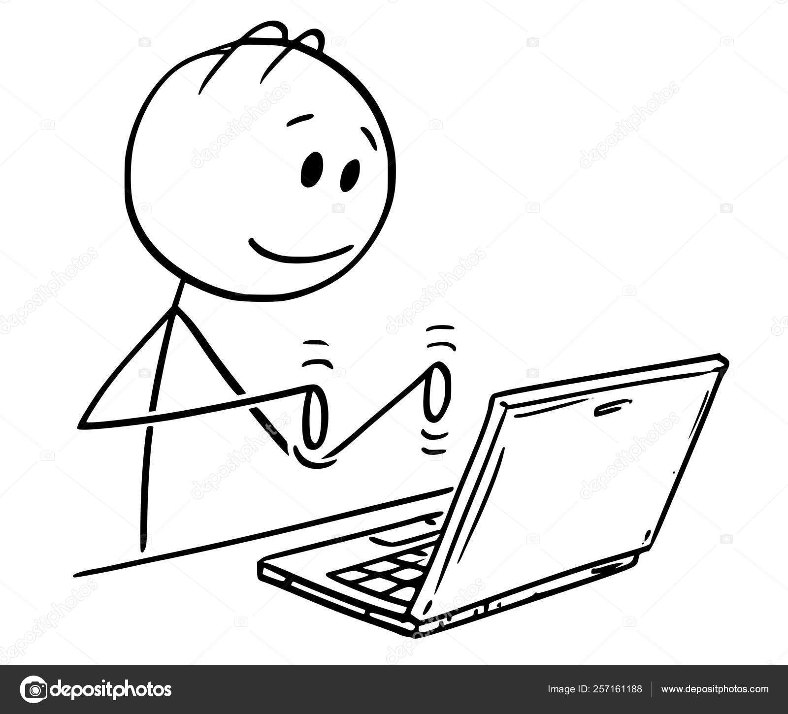 Cartoon of Man Working and Typing on Laptop Computer Stock Vector Image by  ©ursus@ #257161188