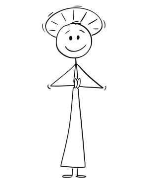 Kutsal adam 'ın etrafında Halo ile gülümseme karikatür dua