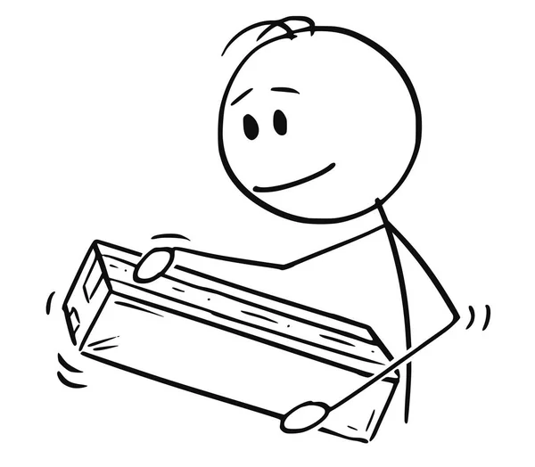 Dibujos animados del hombre Embalaje o desembalaje Caja o paquete de papel de cartón — Vector de stock