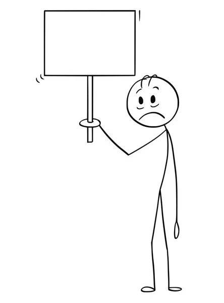 Мультфильм о грустном и угрюмом человеке, держащем пустую вывеску — стоковый вектор