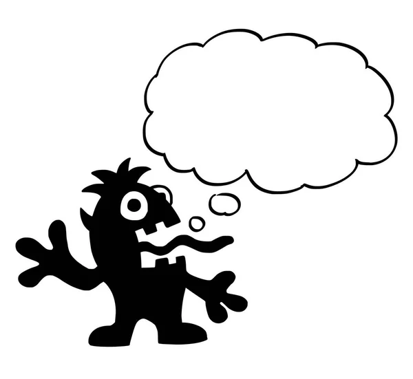 Karikatur eines verrückten flachen schwarzen Monsters mit leerer Textblase oder Sprechballon — Stockvektor