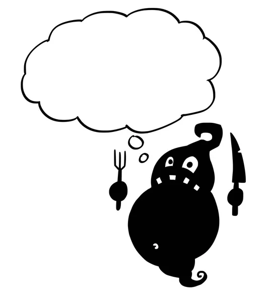 Dibujos animados de Loco Plano Negro Fat Monster Ghost con texto vacío Burbuja o globo de habla — Archivo Imágenes Vectoriales