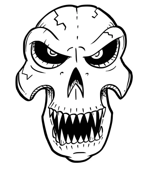 Tecknad illustration eller teckning av Halloween skull — Stock vektor