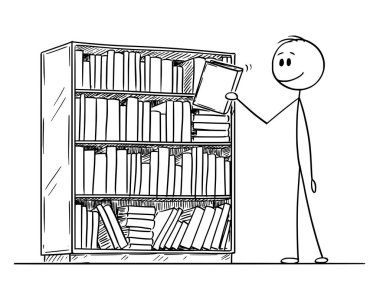 Kitaplıdan Kitap Alan Adam Karikatürü.