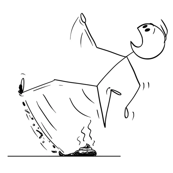 Cartone animato di Man Walking and Slipping on the Dog Excrement o Poop o merda o sgabello — Vettoriale Stock