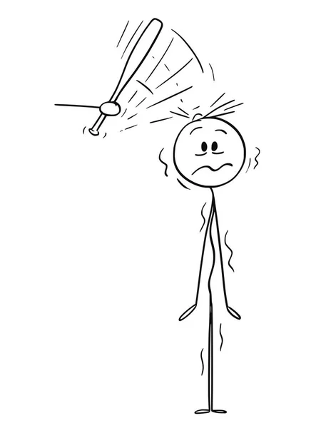 Карикатура Мбаппе с бейсбольной битой, бьющей человека или бизнесмена в голову — стоковый вектор