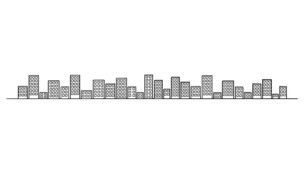 Ilustración artística vectorial y dibujo del paisaje urbano de los edificios de la ciudad en el horizonte, elemento de diseño horizontal largo — Archivo Imágenes Vectoriales