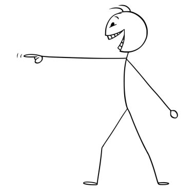 Vektör Karikatür Crazy veya Mad Man veya İşadamı Parmağını İşaret ve Gülme