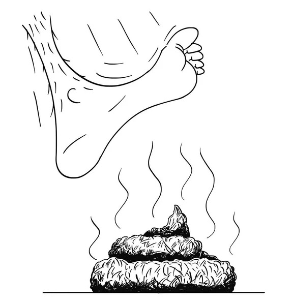 Vector Cartoon Illustration and Drawing of Bare Foot Stepping or Stamping on the Excrement or Poop or Shit or Stool — Stockvector