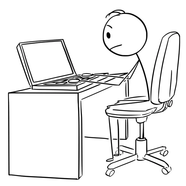 Wektor Cartoon człowieka lub biznesmen pracy lub wpisując na komputerze przenośnym lub laptopie — Wektor stockowy