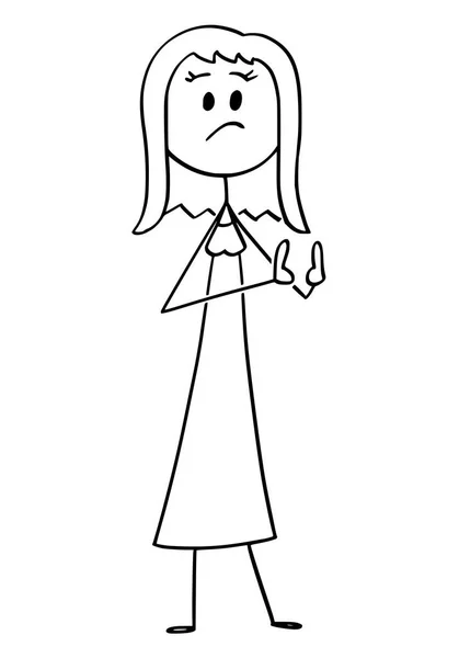Vector Cartoon of Discontent or Unhappy Woman Showing Something is Too Small Size Gesture, Possibly Penis — Stockvector