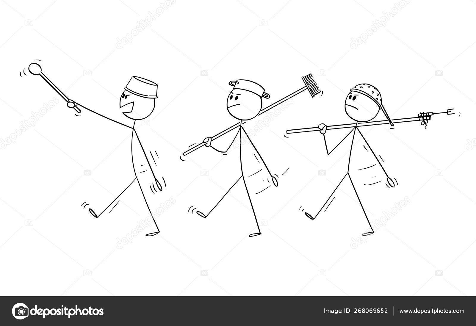 Cartoon stick man drawing conceptual illustration of soldier