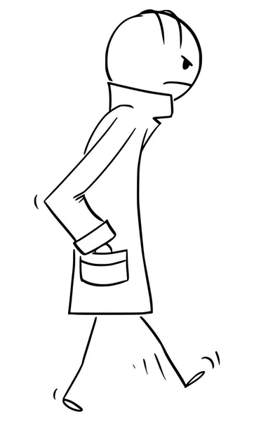 Vektor-Karikatur eines Mannes, der in einen schweren Mantel, Mantel, Topcoat, Regenmantel oder Großmantel gehüllt ist und diesen trägt — Stockvektor