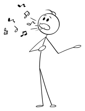 Ağzından Çıkan Müzik Notaları ile Man veya Singer Singing Vektör Karikatür