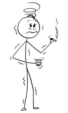 Sert Likör ve Sigara veya Puro Cam ile Sarhoş Sallayarak Adam Vektör Karikatür