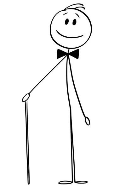 Dibujos animados vectorial de hombre elegante Dandy con corbata de lazo y bastón — Archivo Imágenes Vectoriales