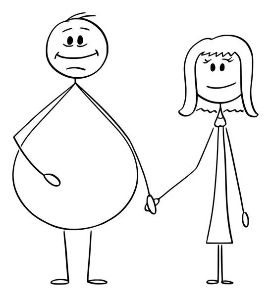 Obez veya Kilolu Erkek ve İnce Kadın El Tutan Heteroseksüel Çift Vektör Karikatür — Stok Vektör