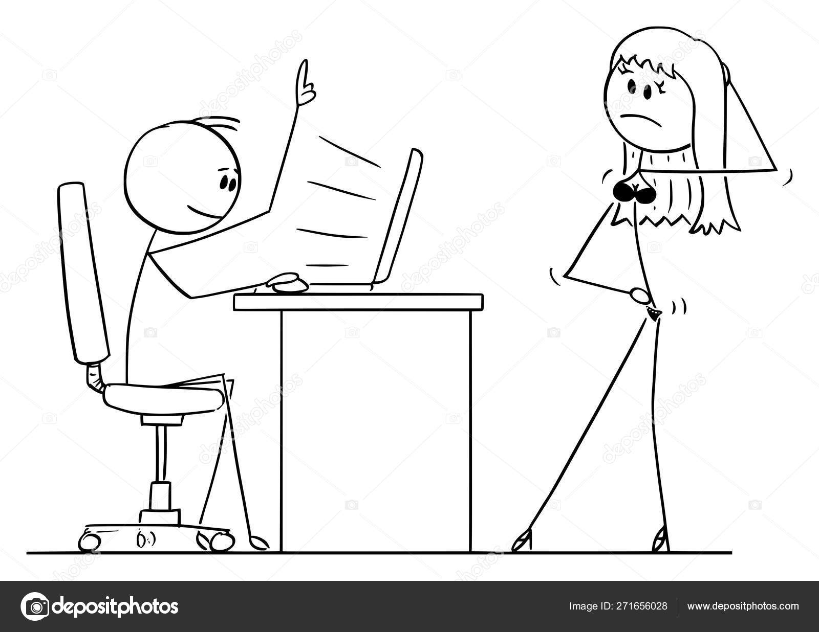 Vector Cartoon of Man Sitting Working on Computer while Sexy Woman or His Wife in Lingerie is Offering Him Sexual Intercourse or Sex Stock Vector by ©ursus@zdeneksasek 271656028 pic