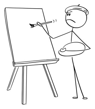 Fırça ile Tuval üzerine Adam Sanatçı Boyama Vektör Karikatür