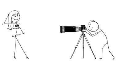 Profesyonel Fotoğrafçı Vektör Karikatür Lingerie Seksi Genç Kadın Fotoğraf Çekme