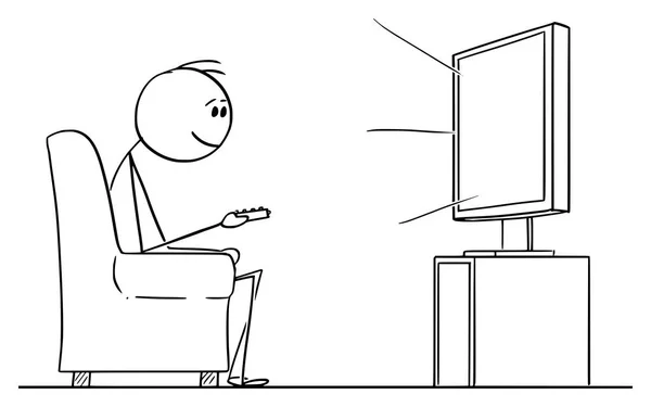 Vektor karikatúra az ember ül fotel és tévénézés vagy a televízió — Stock Vector