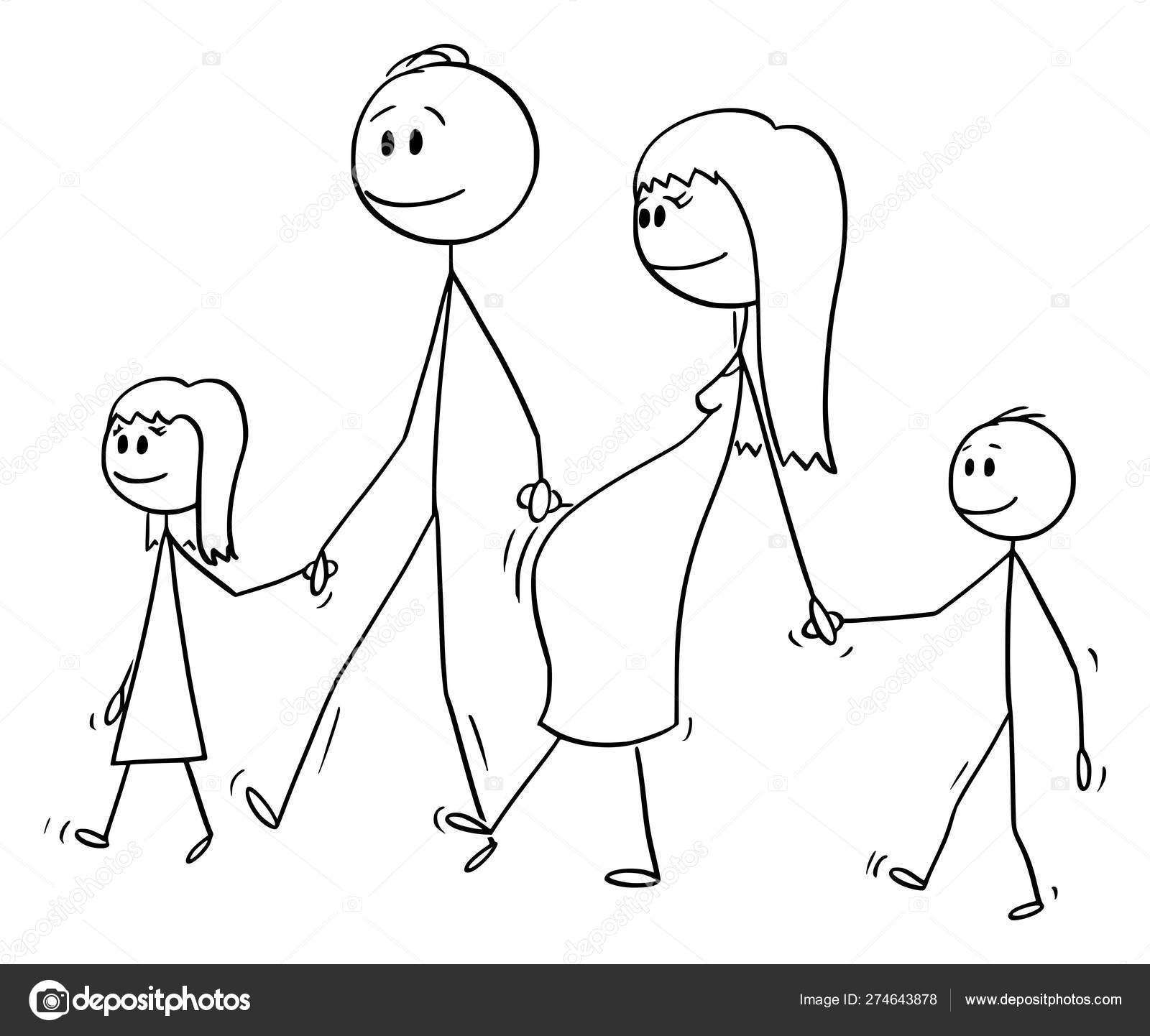 Vector Cartoon Of Family Of Man And Pregnant Woman Walking