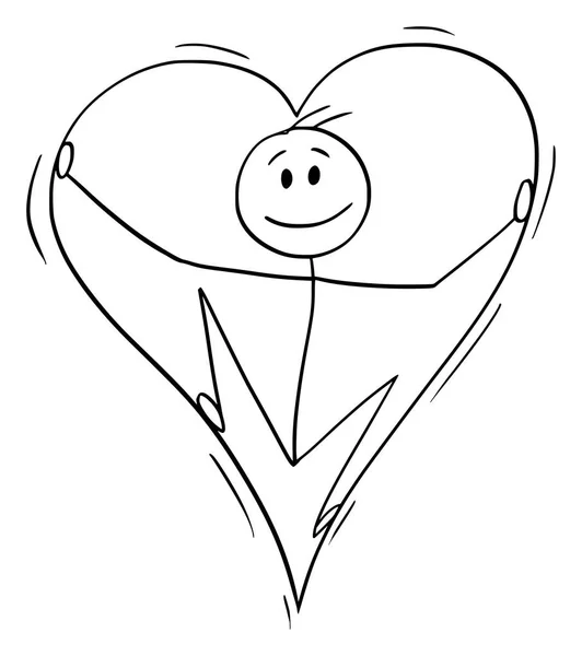 Cartone animato vettoriale dell'uomo innamorato dentro di grande cuore — Vettoriale Stock