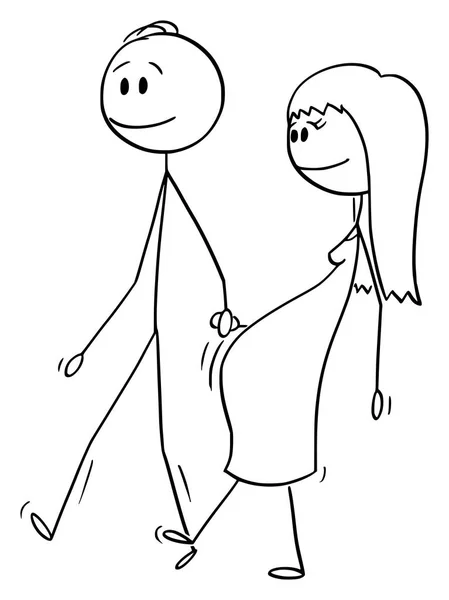 Vektor-Cartoon von Paar von Mann und schwangere Frau, die zusammen gehen — Stockvektor