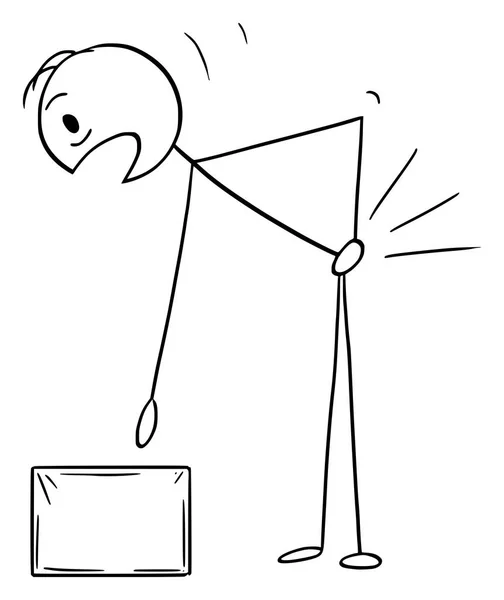 Векторний мультфільм чоловіка який травмував спину під час підйому в коробку — стоковий вектор