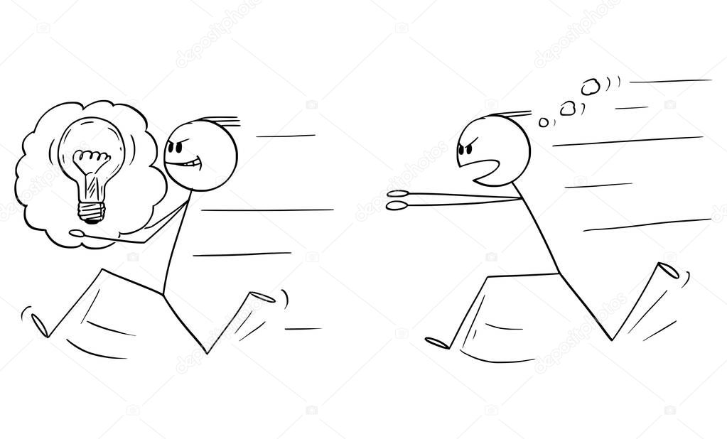 Vector Cartoon of Businessman Stealing an Idea to Another Man or Competitor
