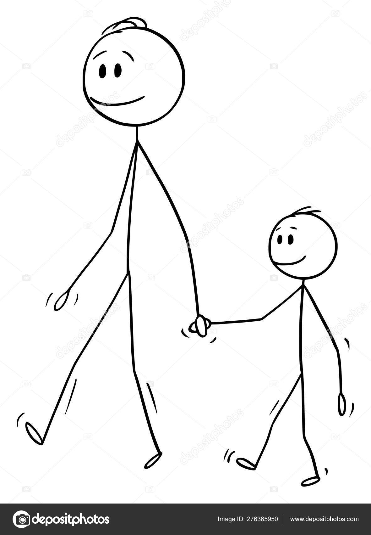 Vector Cartoon of Man or Father Walking Together with Small Boy or Son  Stock Vector Image by ©ursus@ #276365950