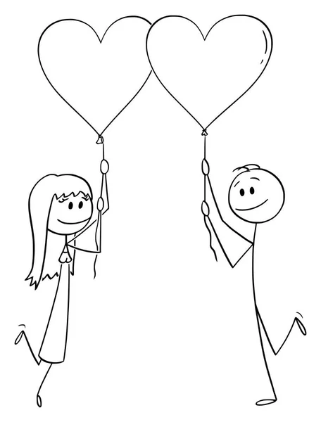 Vector Cartoon of Couple of Man and Woman in Love Holding Heart (dalam bahasa Inggris). - Stok Vektor