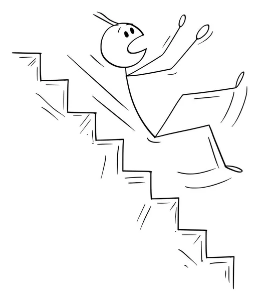 Vector Cartoon of Man or Businessman Falling Down on Stairs — Stock Vector