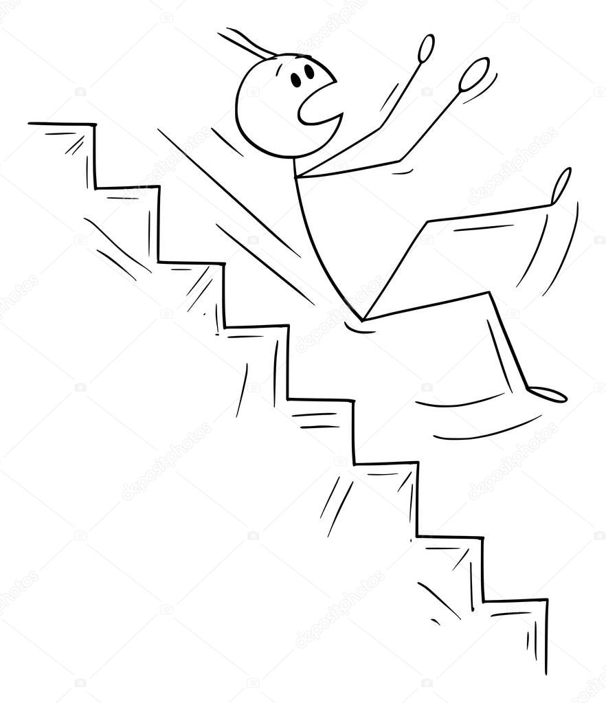 Vector Cartoon of Man or Businessman Falling Down on Stairs