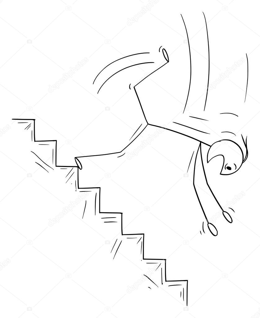 Vector Cartoon of Man or Businessman Falling Down on Stairs