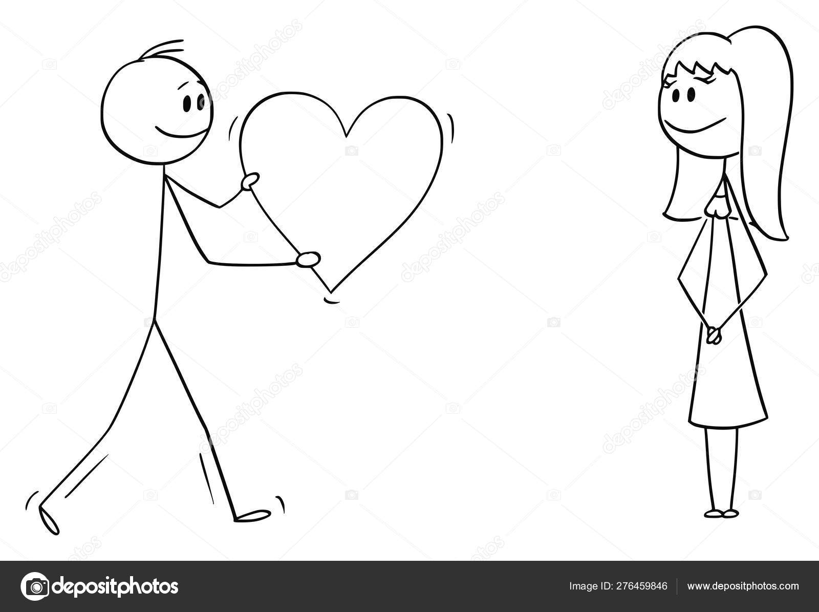 Vector Cartoon Of Man Or Boy In Love Giving Big Romantic Heart To Woman Or Girl Stock Vector Image By C Ursus Zdeneksasek Com