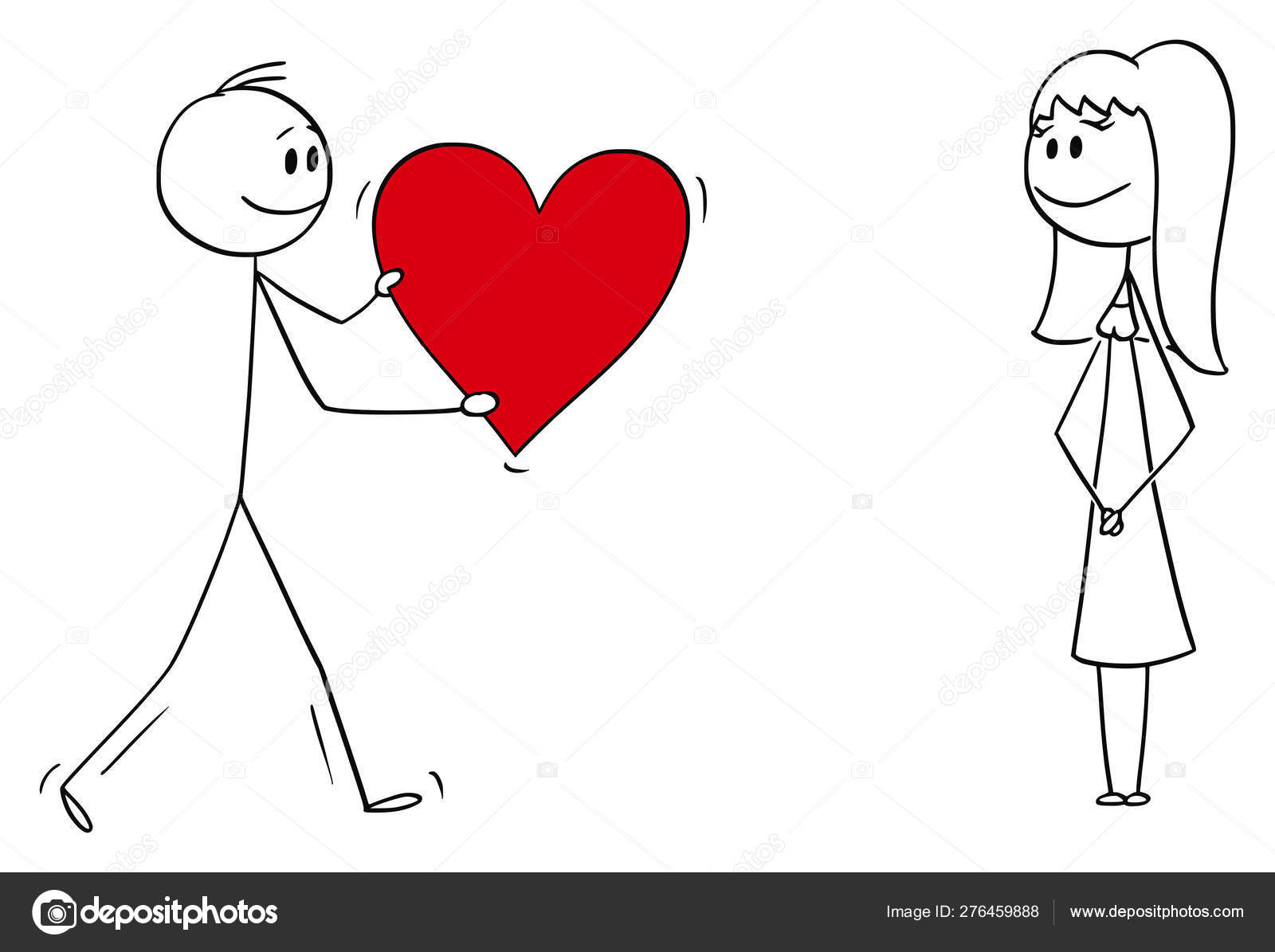 Vector Cartoon Of Man Or Boy In Love Giving Big Romantic Red Heart To Woman Or Girl Stock Vector Image By C Ursus Zdeneksasek Com