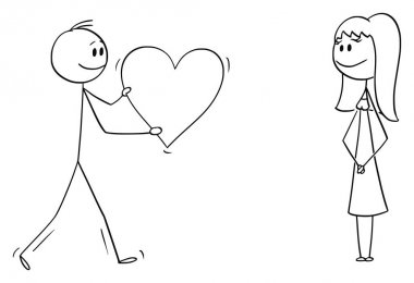 Erkek veya Erkek Erkek Erkek Kadın veya Kız big Romantic Heart veren Vektör Karikatür