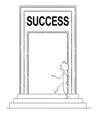 Emin Adam veya İşadamı Başarı İşareti ile Big Door Yürüyüş Vektör Karikatür