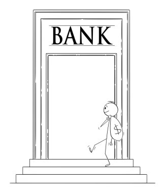 Bankaya Yatırmak Için Dolar veya Para Çanta Taşıma Adam veya İşadamı Vektör Karikatür