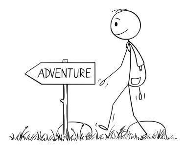 Doğada Macera sırt çantası yürüyüş ile Adam veya Hiker Vektör Karikatür